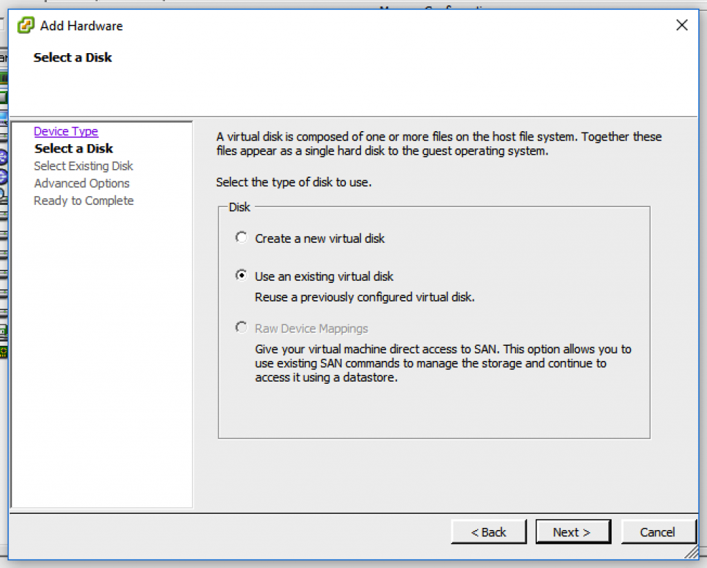 use existing disk