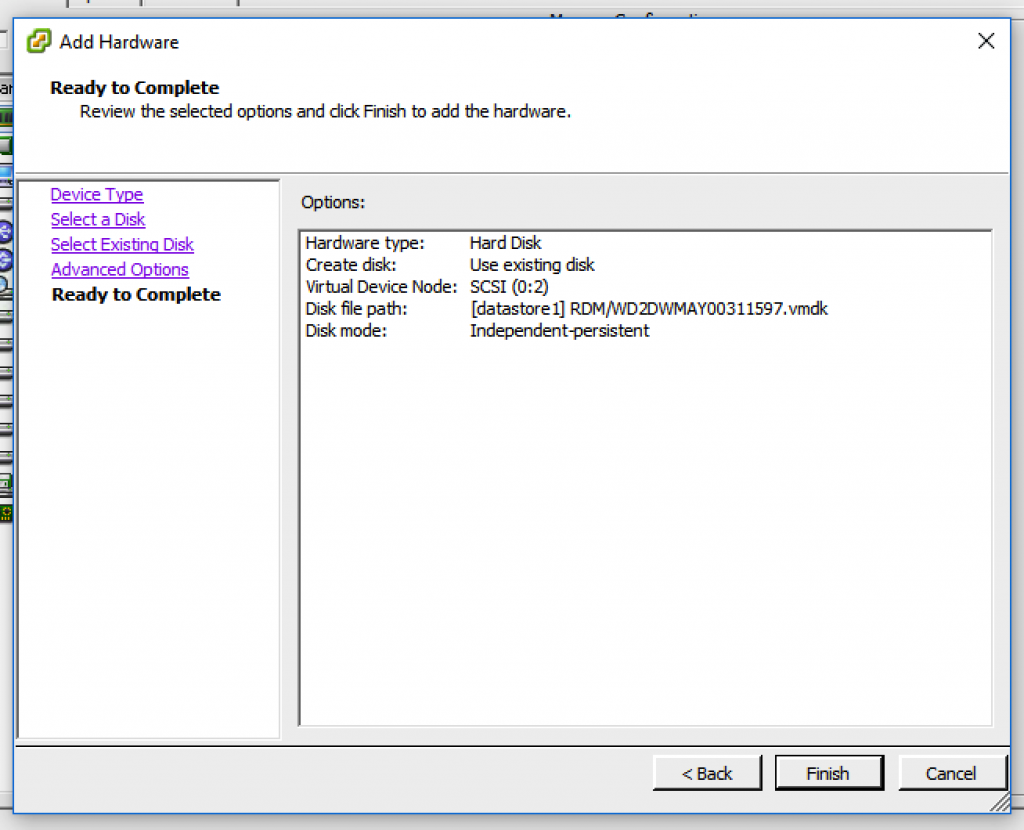 finish adding drive to freenas vm