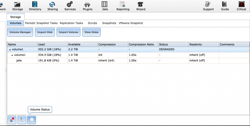 volume status freenas