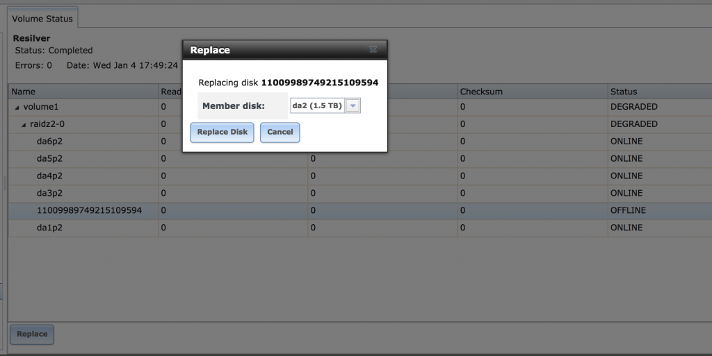 resilver drive in freenas