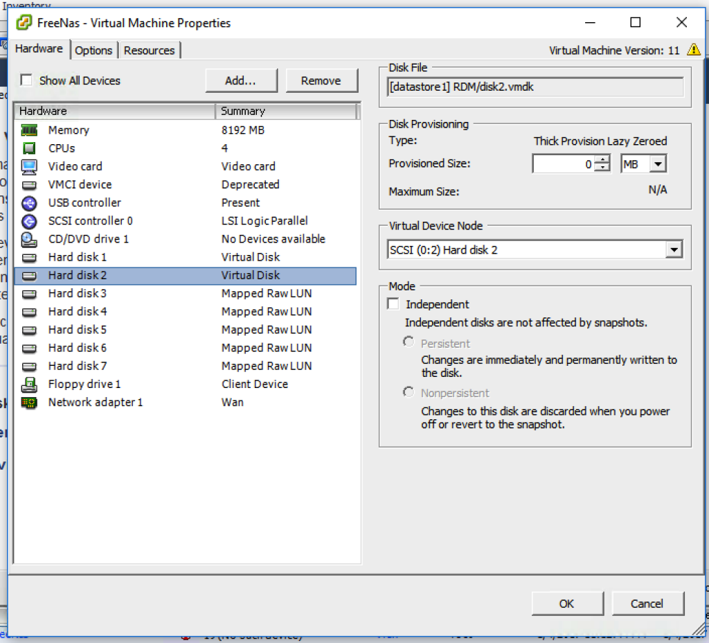 edit freenas vm in vsphere